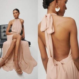 Reformation Zander Backless Halter Dress in Soft Pink
